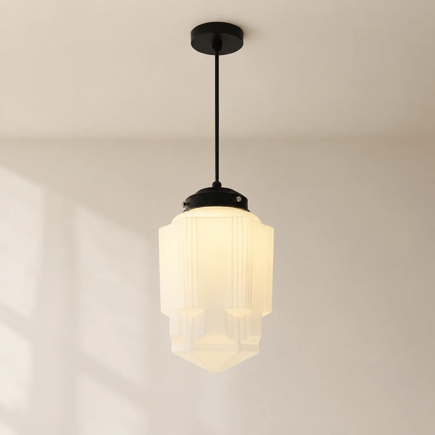 Retro Milk White Glass Geometric Jar Pendant Light - Lumpaz