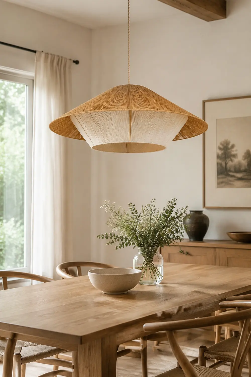 Retro Natural Fabric Hat Boho Pendant Light - Lumpaz