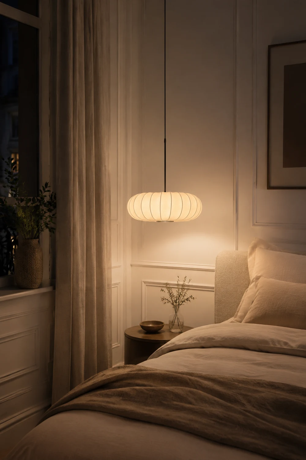 White Fabric Hanging Light Pumpkin Shape Pendant Light - Lumpaz