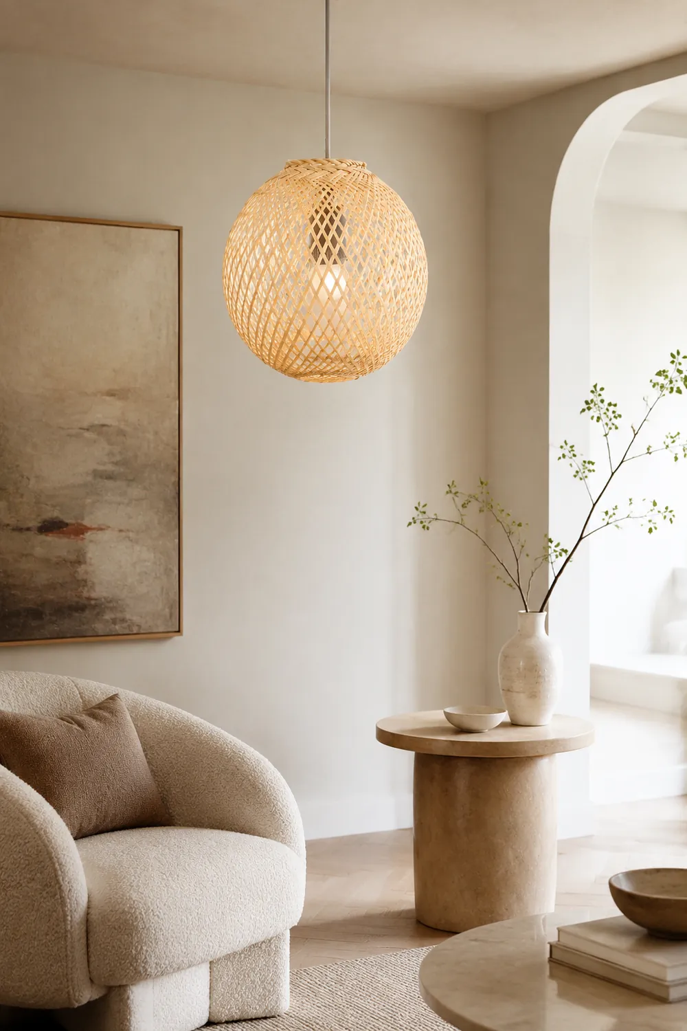 Round Modern Basket Pendant Light For Living Room - Lumpaz