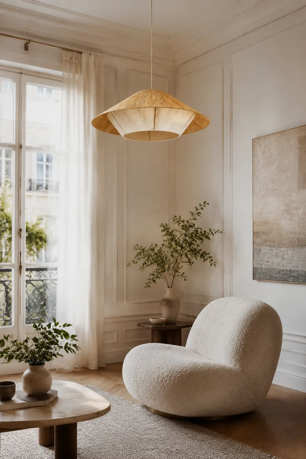 Retro Natural Fabric Hat Boho Pendant Light - Lumpaz