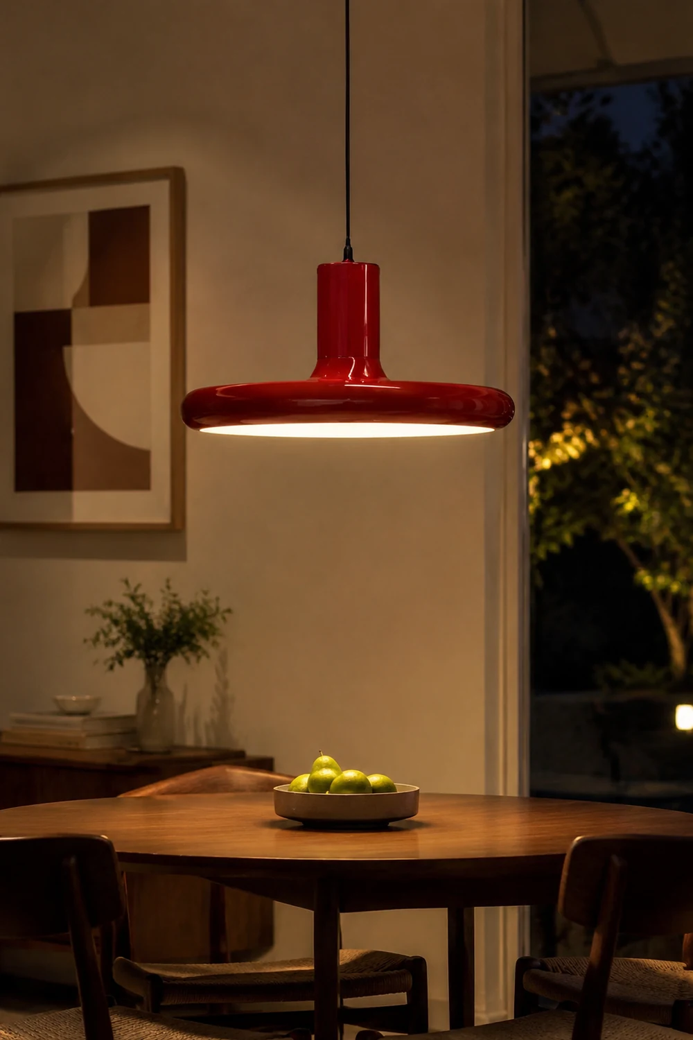 Modern Simple Red Metal Saucer Pendant Light - Lumpaz