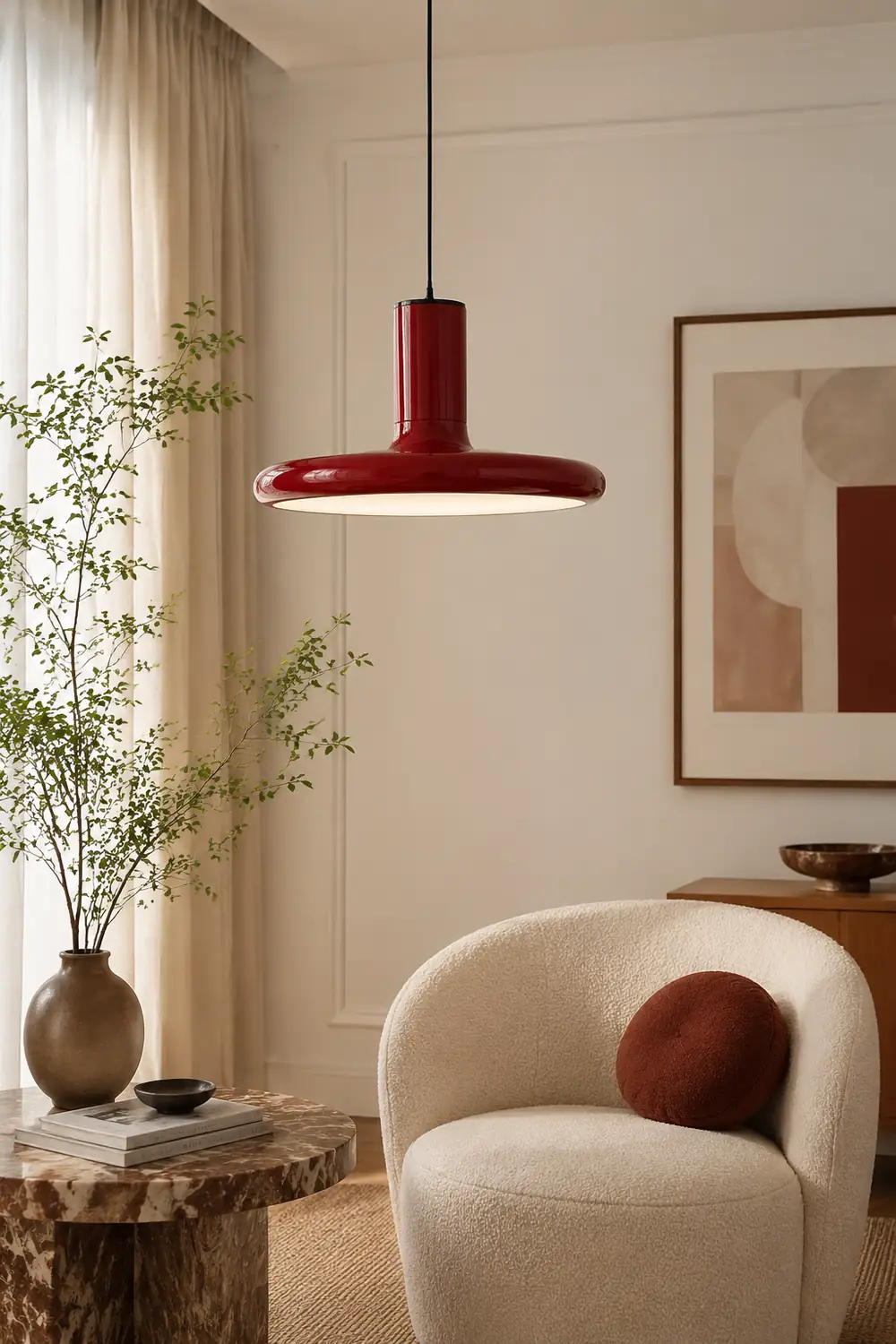 Modern Simple Red Metal Saucer Pendant Light - Lumpaz