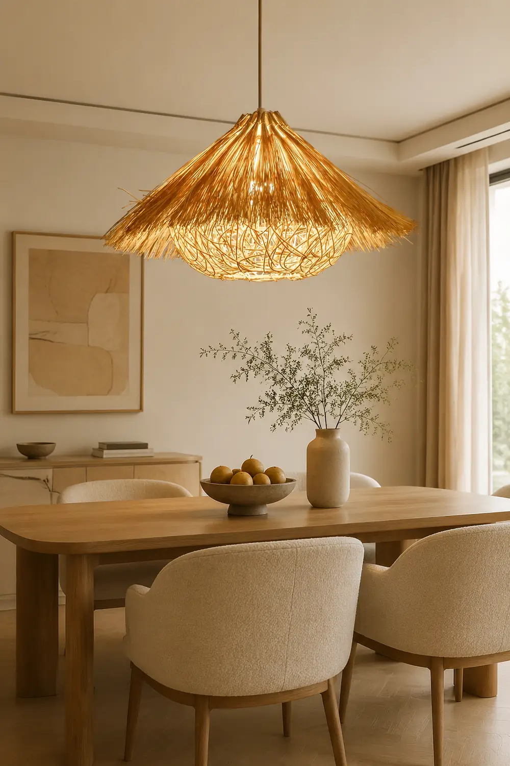 Muto Boho Handgeflochtene Pendelleuchte aus Rattan für Esszimmer - Lumpaz