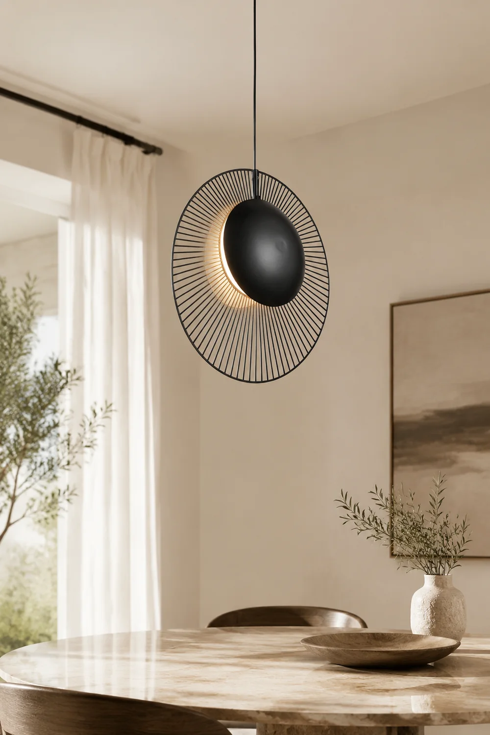 Minimalist Black Metal Pendant Light for Dining Room - Lumpaz