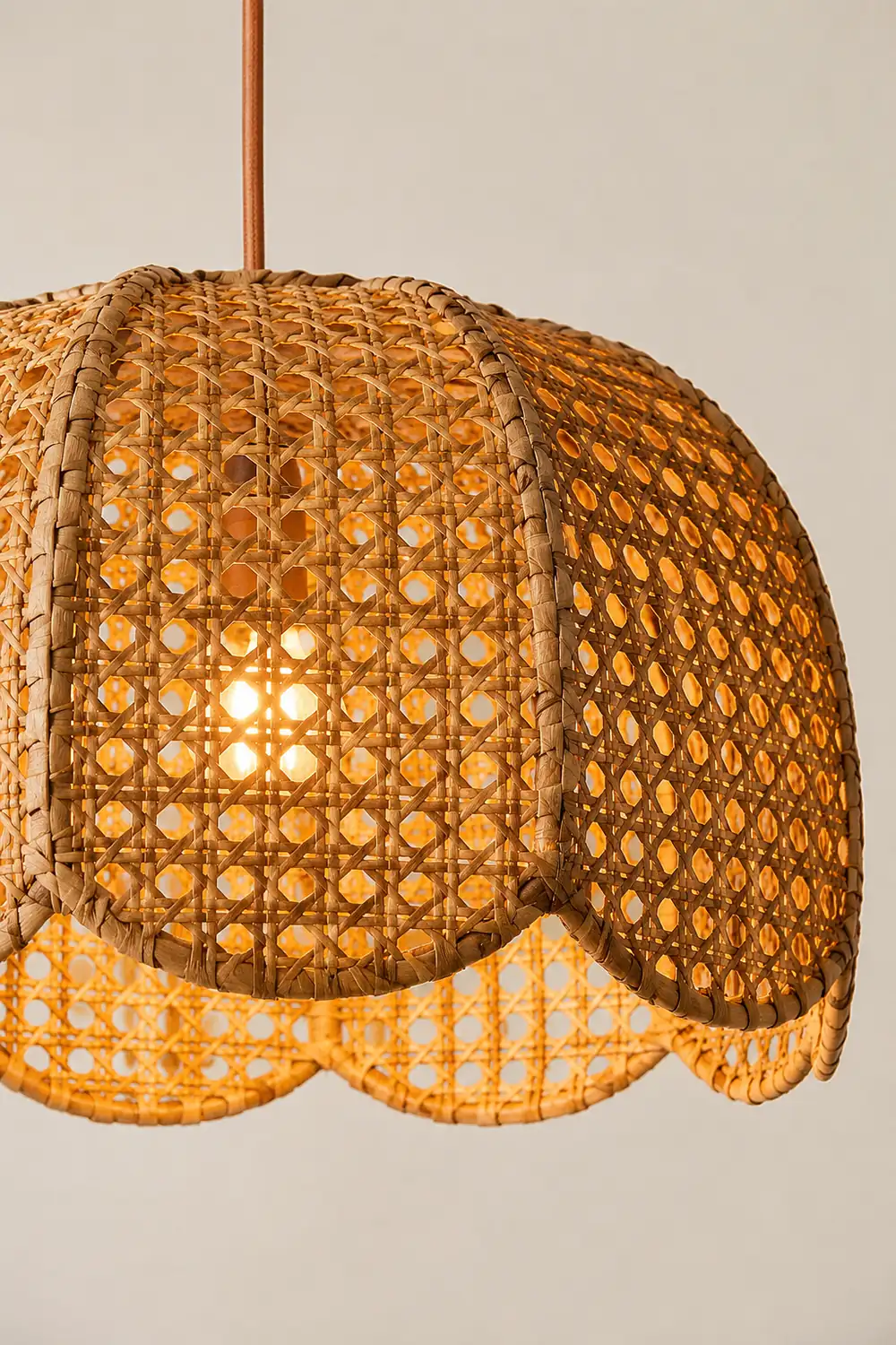 Short Round Rattan Natural Woven Lampshade Pendant Light - Lumpaz