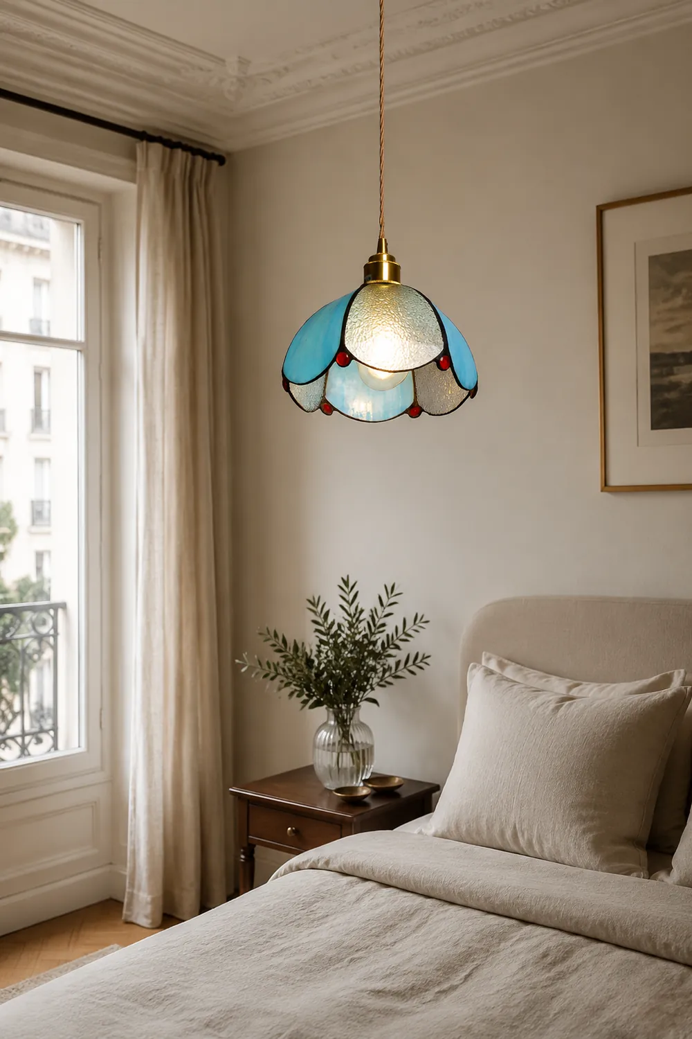 Vintage Stained Glass Dome Tiffany Pendant Light - Lumpaz