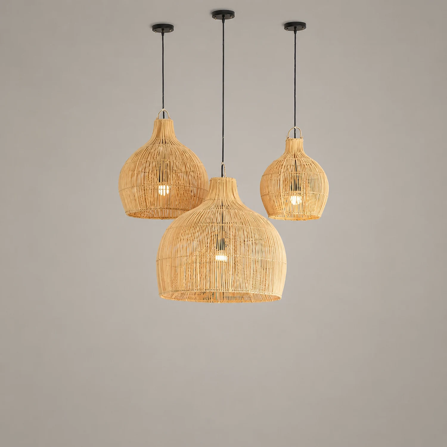 Boho Wicker Lamp Shades Handwoven Kitchen Island Pendant Light - Lumpaz