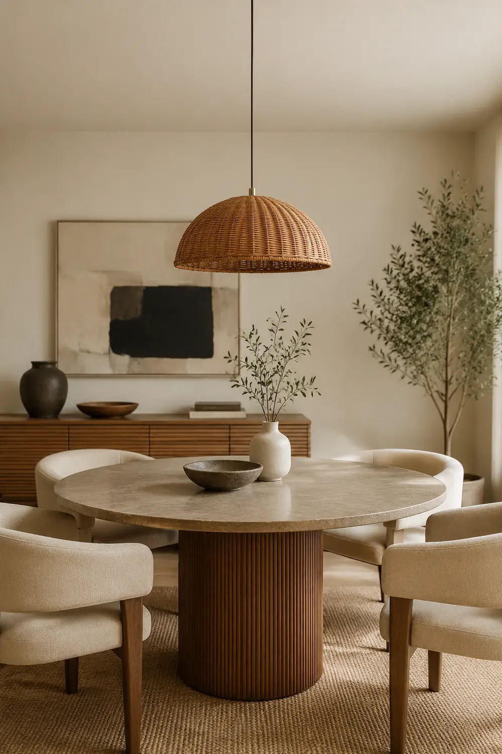 Retro Rattan Dome Pendant Light For Dining Room - Lumpaz