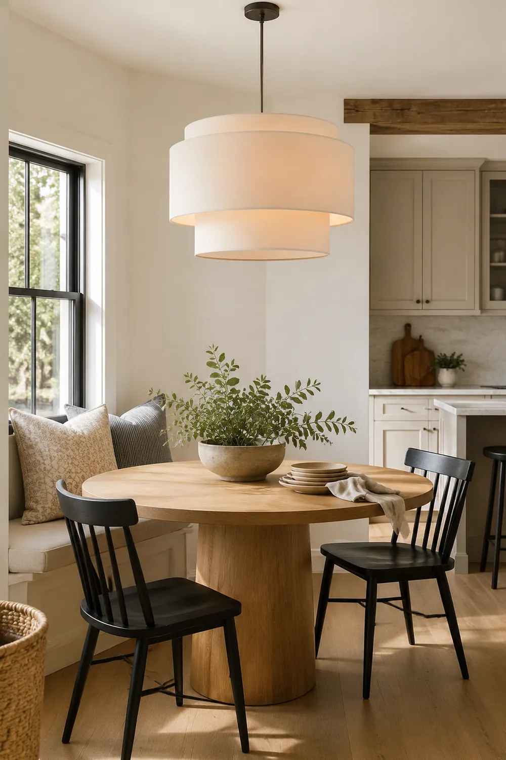Beige Tiered Linen Drum Pendant Light - Lumpaz