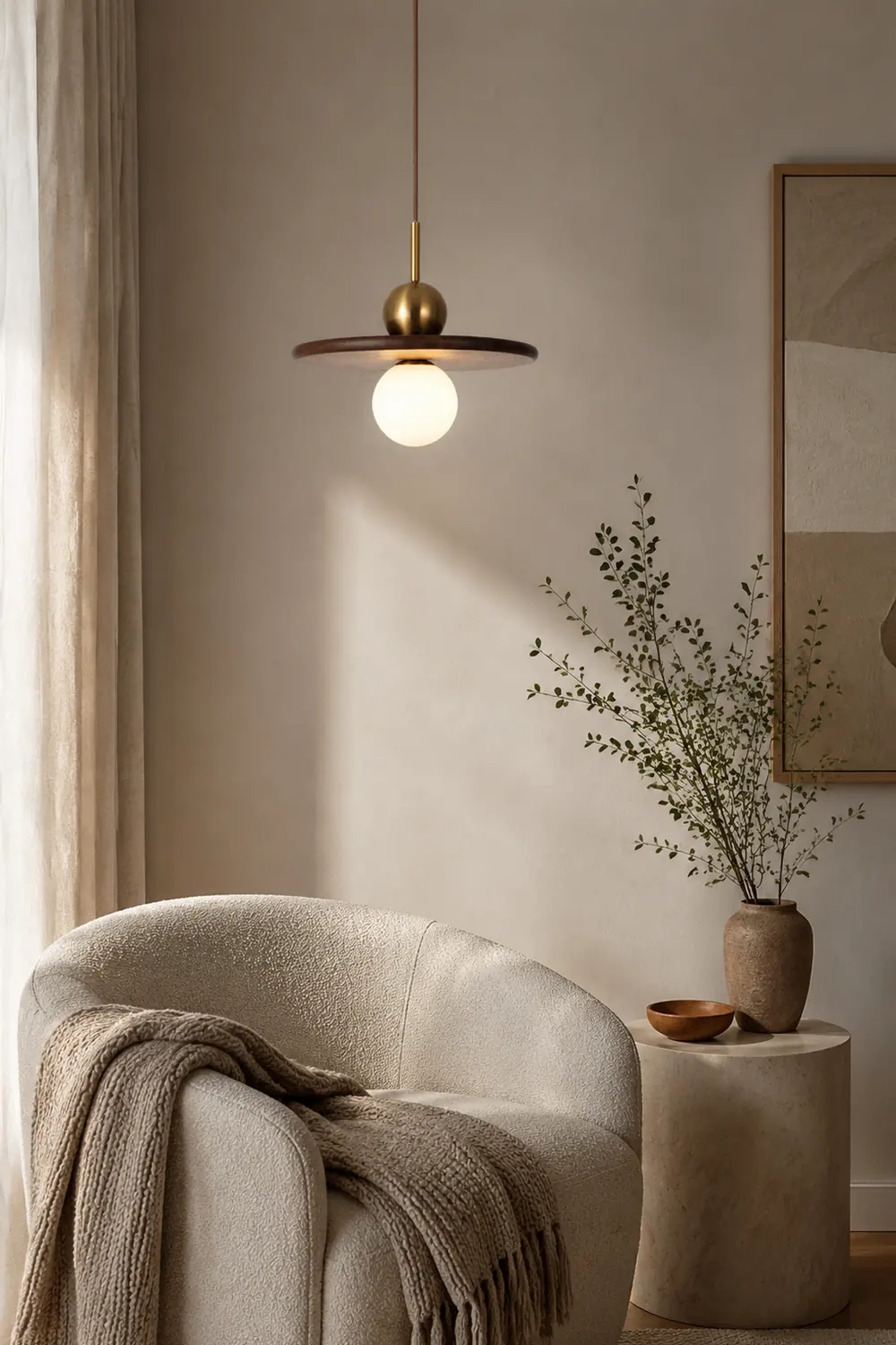Flying Saucer Walnut Pendant Light - Lumpaz