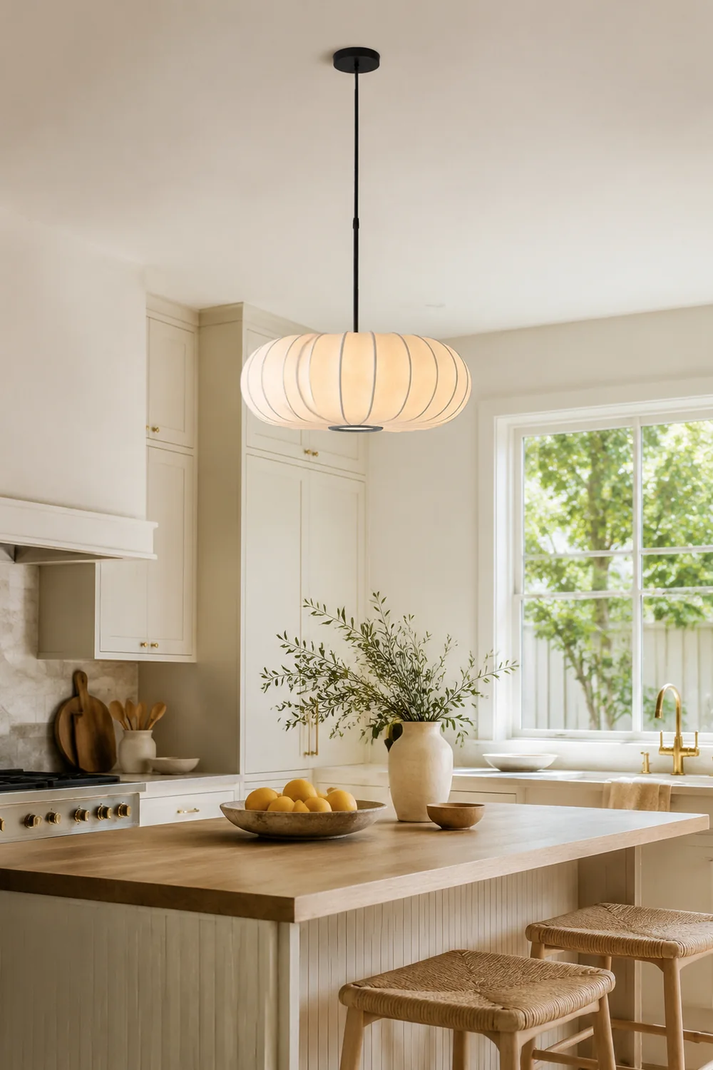 White Fabric Hanging Light Pumpkin Shape Pendant Light - Lumpaz