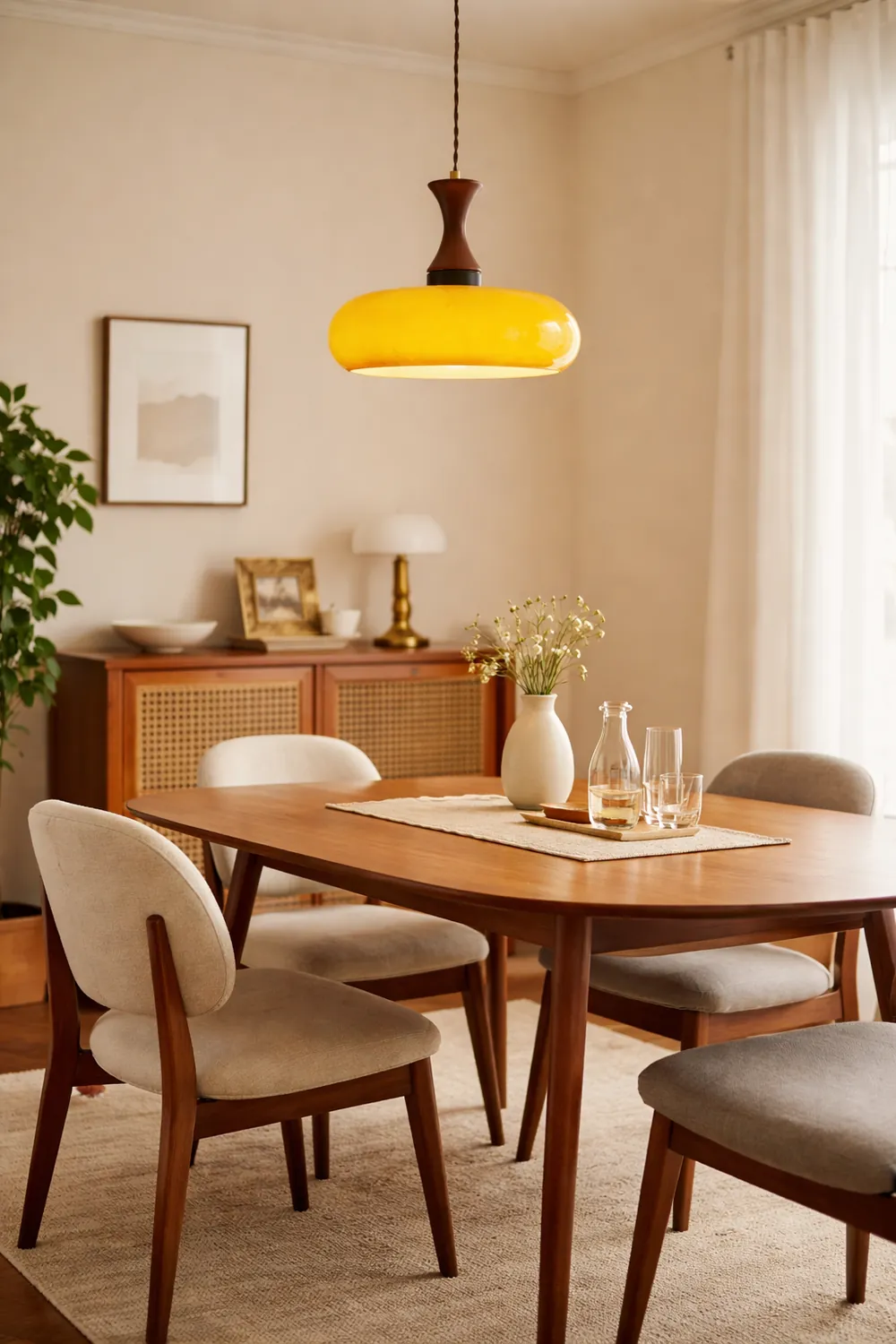 Wooden Yellow Dome Pendant Light for Kitchen Islands - Lumpaz