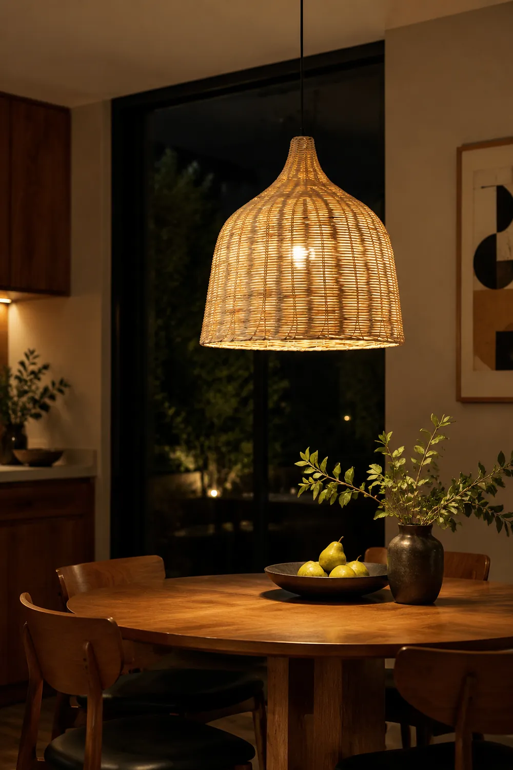 Bamboo Rattan Basket Pendant Light For Kitchen - Lumpaz