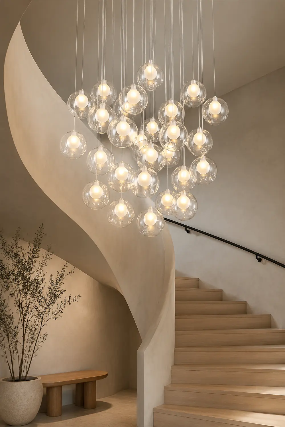 Multi-heads Glass Globe Cluster Stairway Light Pendant Light - Lumpaz
