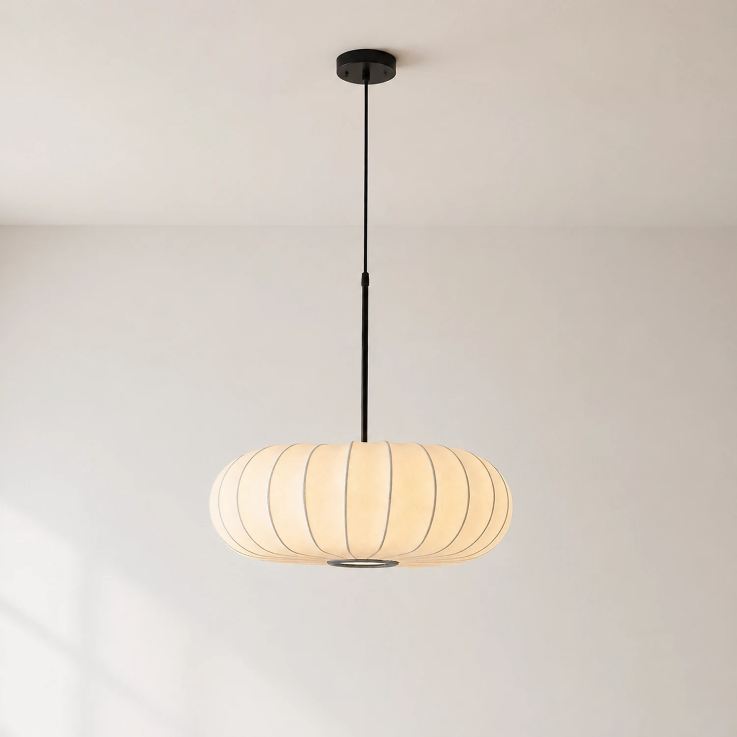White Fabric Hanging Light Pumpkin Shape Pendant Light - Lumpaz