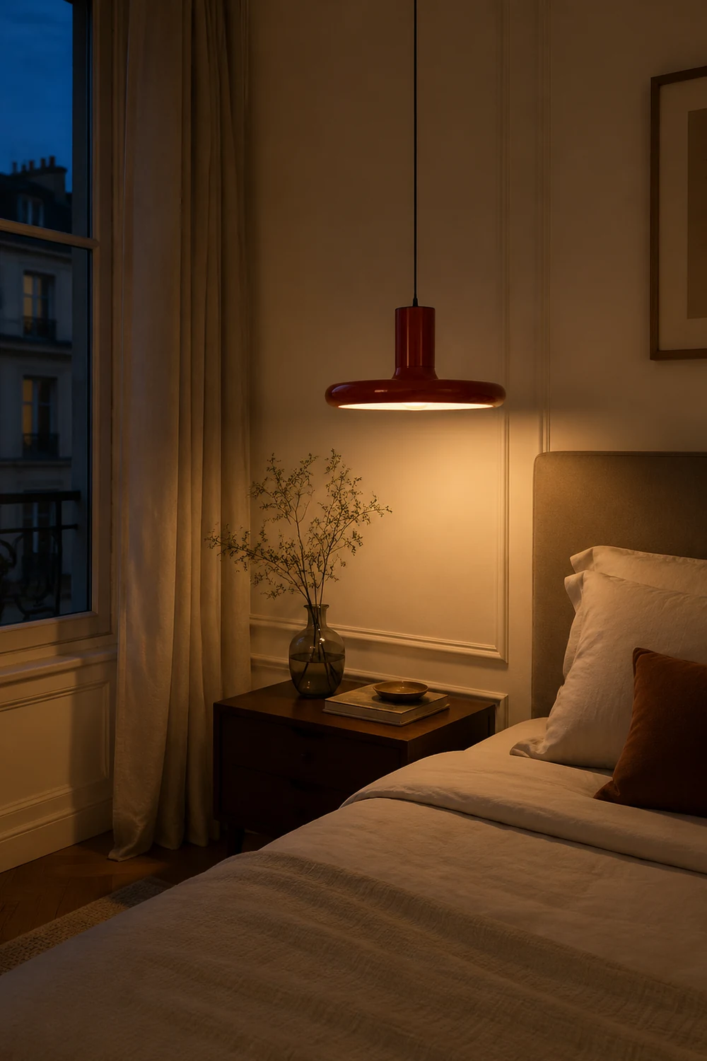 Modern Simple Red Metal Saucer Pendant Light - Lumpaz
