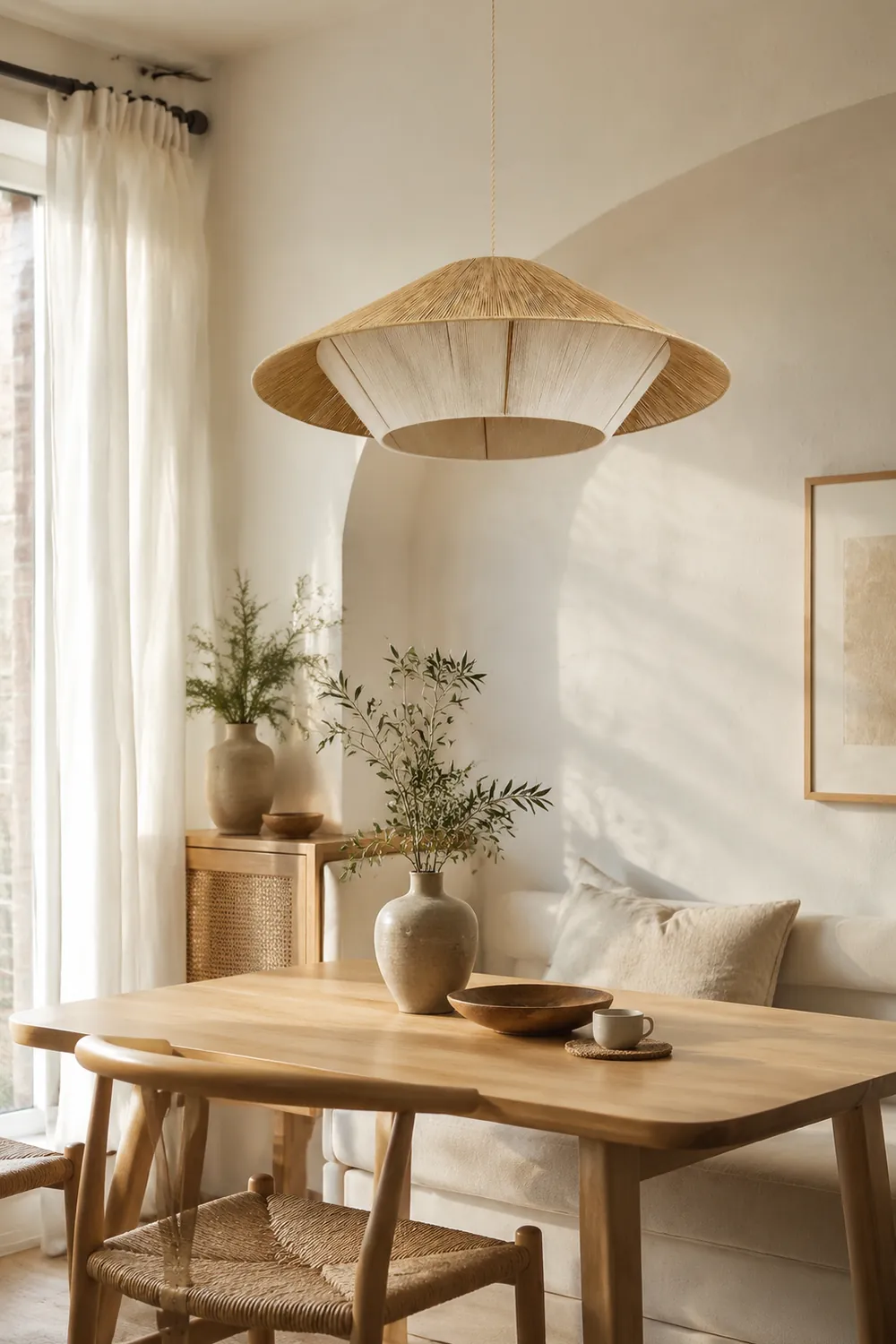 Retro Natural Fabric Hat Boho Pendant Light - Lumpaz