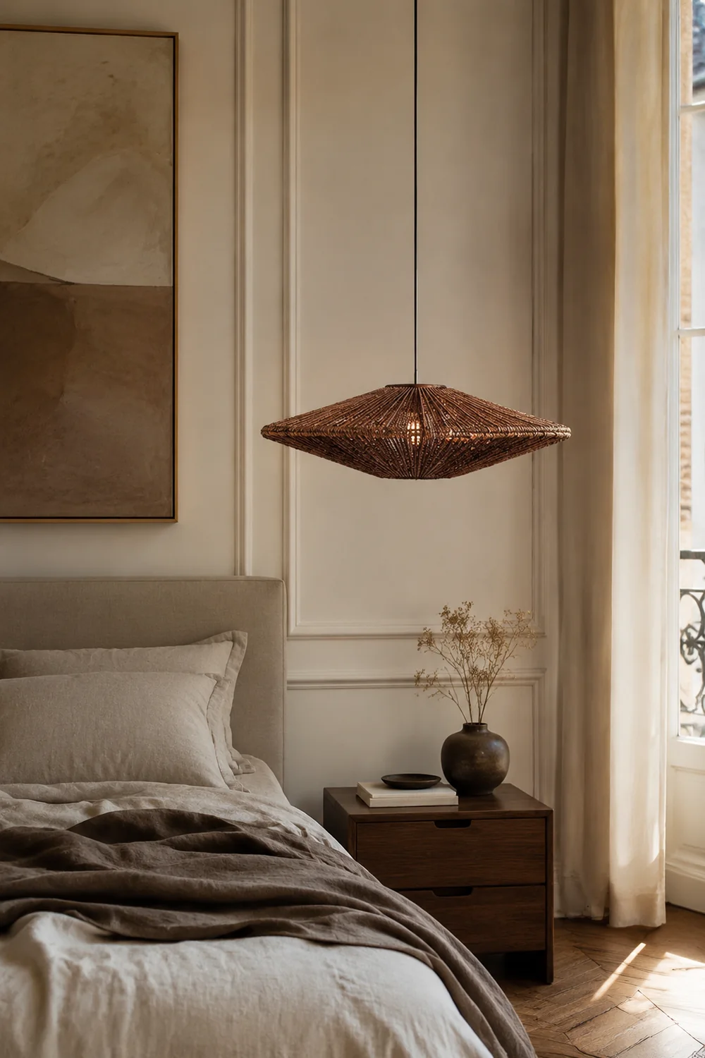 Rustic Rattan Brown Pendant Lights - Lumpaz