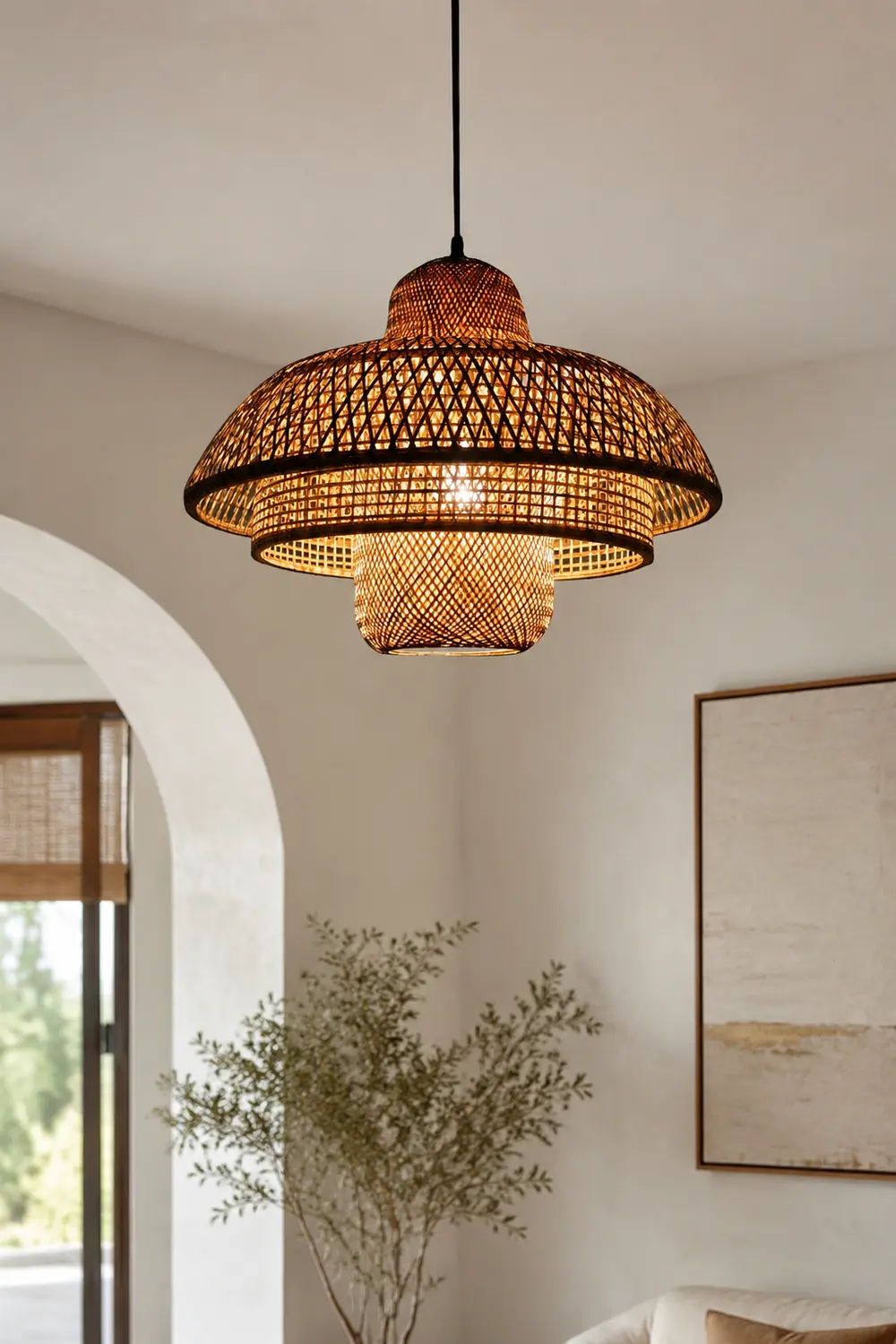 Modern Rattan Dome Latern Pendant Light For Living Room - Lumpaz