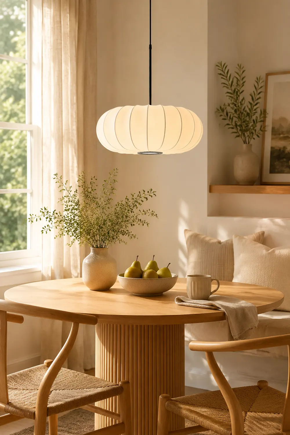 White Fabric Hanging Light Pumpkin Shape Pendant Light - Lumpaz