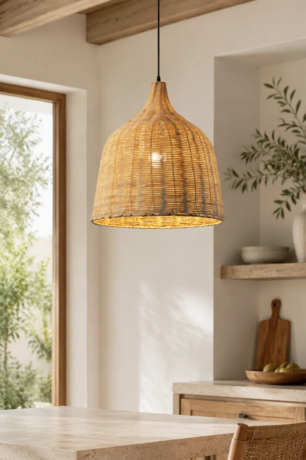 Bamboo Rattan Basket Pendant Light For Kitchen - Lumpaz