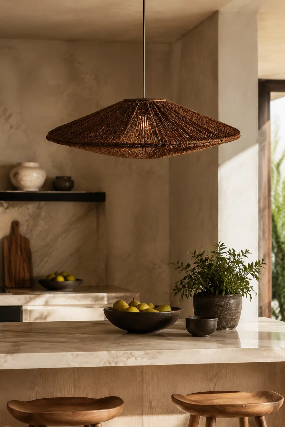 Rustic Rattan Brown Pendant Lights - Lumpaz