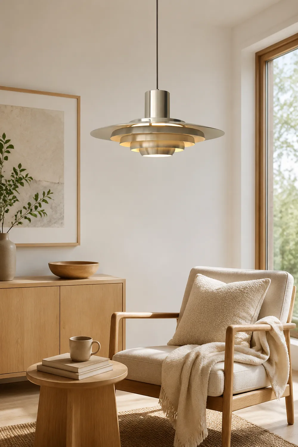 Large Brass Mid Century Modern Hanging Lamp Pendant Light - Lumpaz