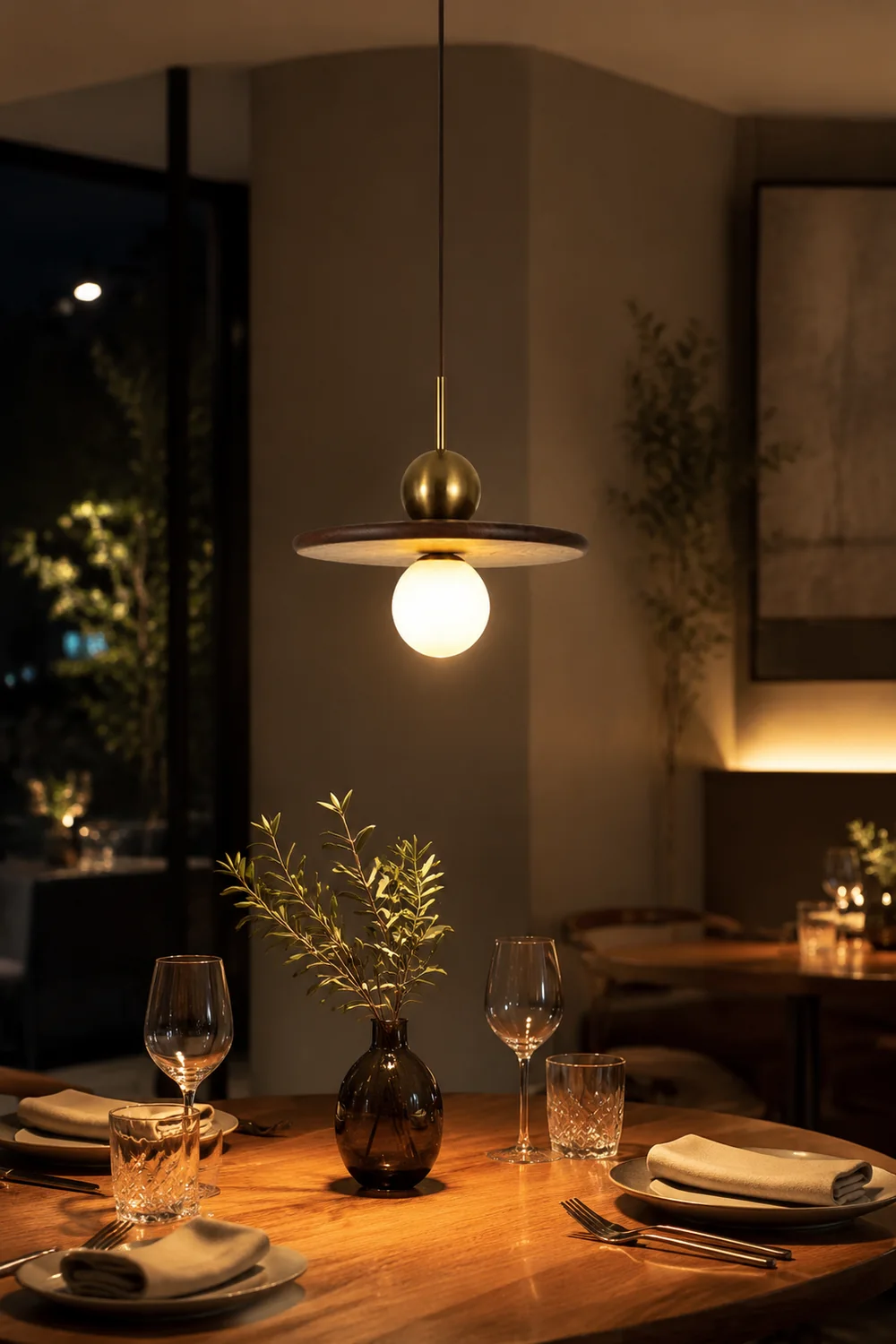 Flying Saucer Walnut Pendant Light - Lumpaz