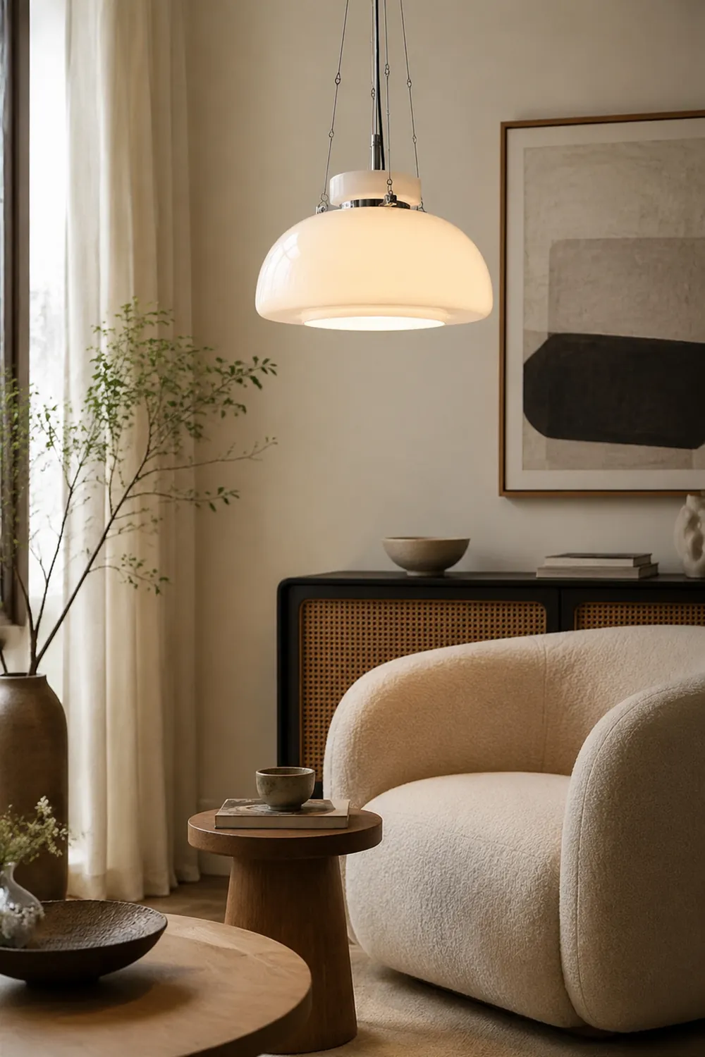 Vintage Milk Dome Glass Pendant Light - Lumpaz