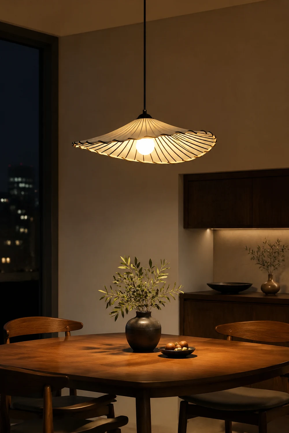 Wabi-Sabi Vintage Lotus Leaf Fabric Pendant Light - Lumpaz