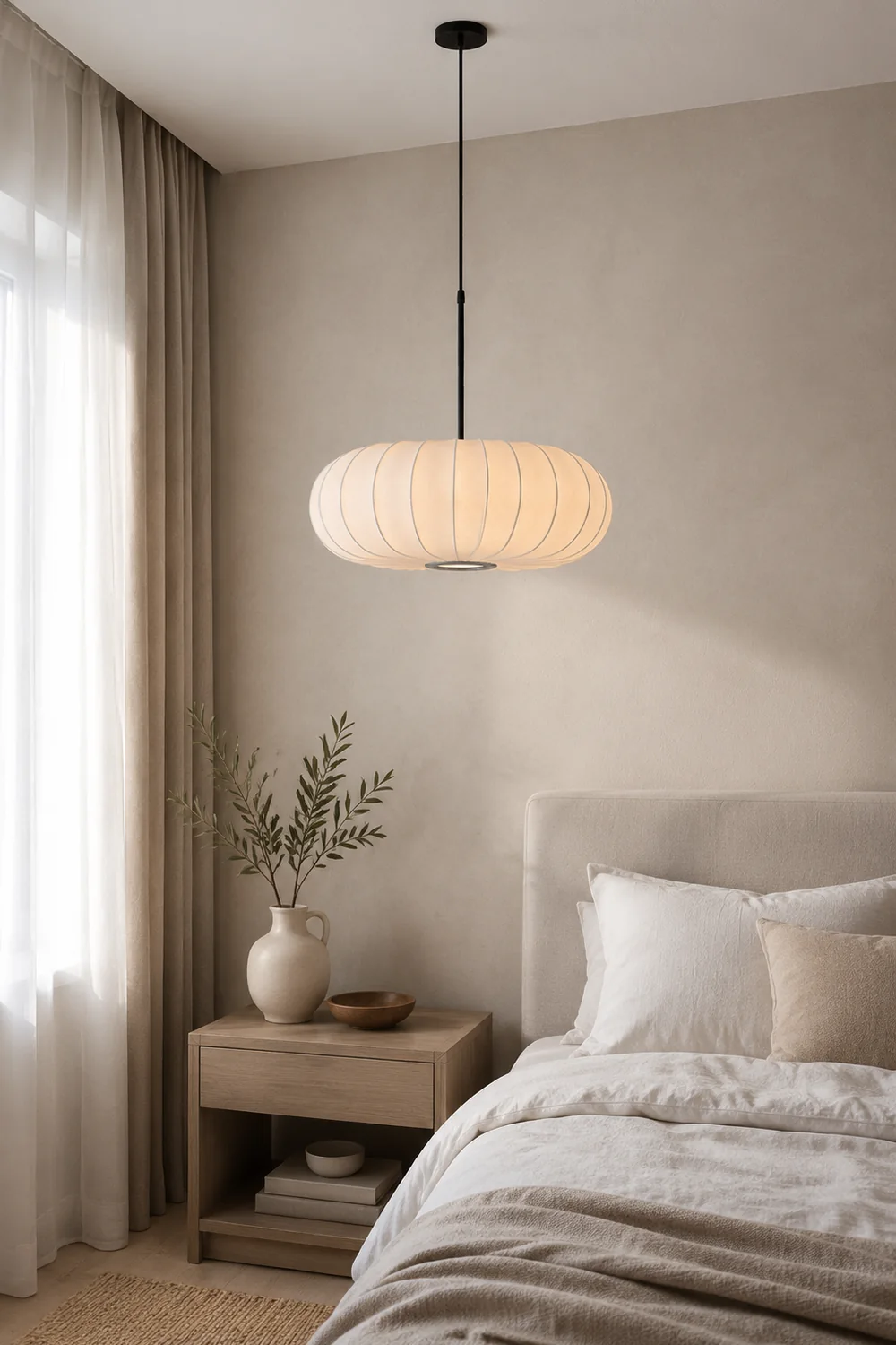 White Fabric Hanging Light Pumpkin Shape Pendant Light - Lumpaz