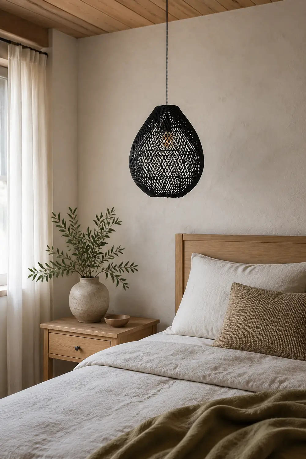 Boho Rattan Handwoven Black Pendant Light - Lumpaz