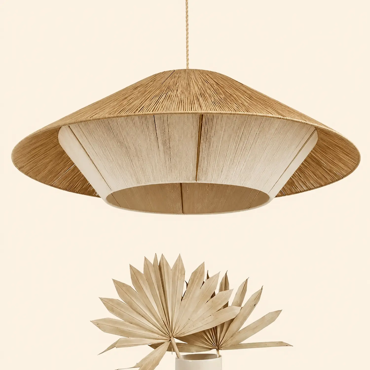 Retro Natural Fabric Hat Boho Pendant Light - Lumpaz