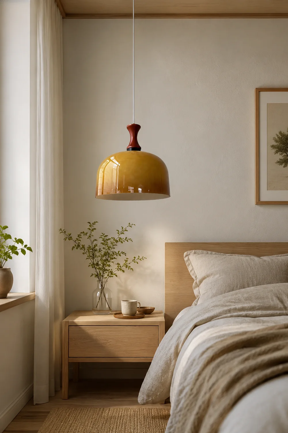 Vintage 1-Light Retro Glass Flat Ball Pendant Fixture - Lumpaz