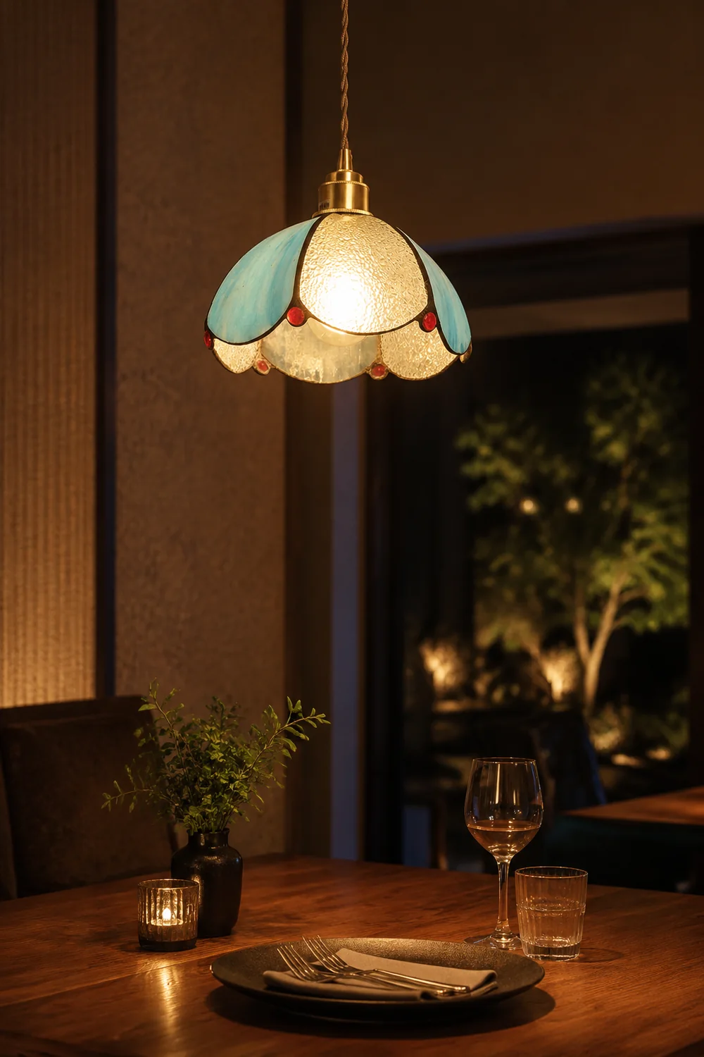 Vintage Stained Glass Dome Tiffany Pendant Light - Lumpaz