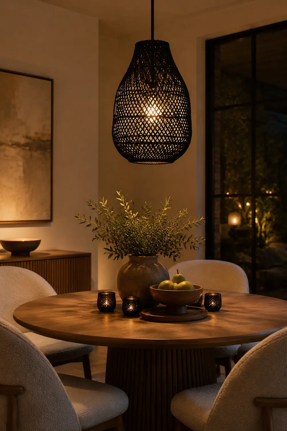 Classic Farmhouse Black Rattan Handwoven Pendant Light - Lumpaz