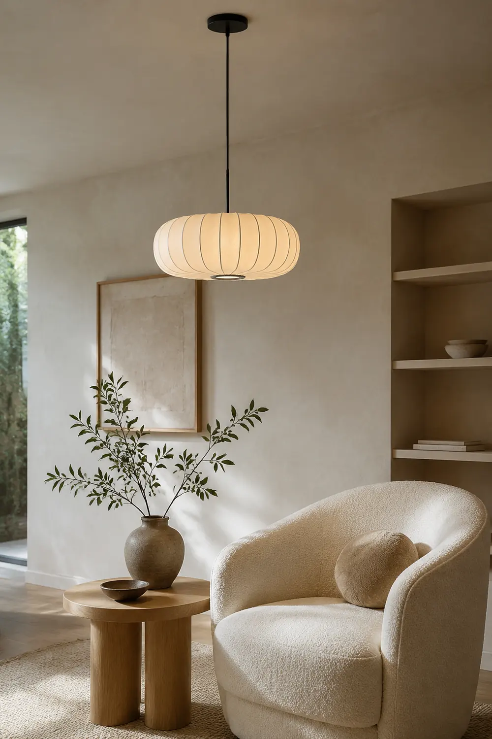 White Fabric Hanging Light Pumpkin Shape Pendant Light - Lumpaz