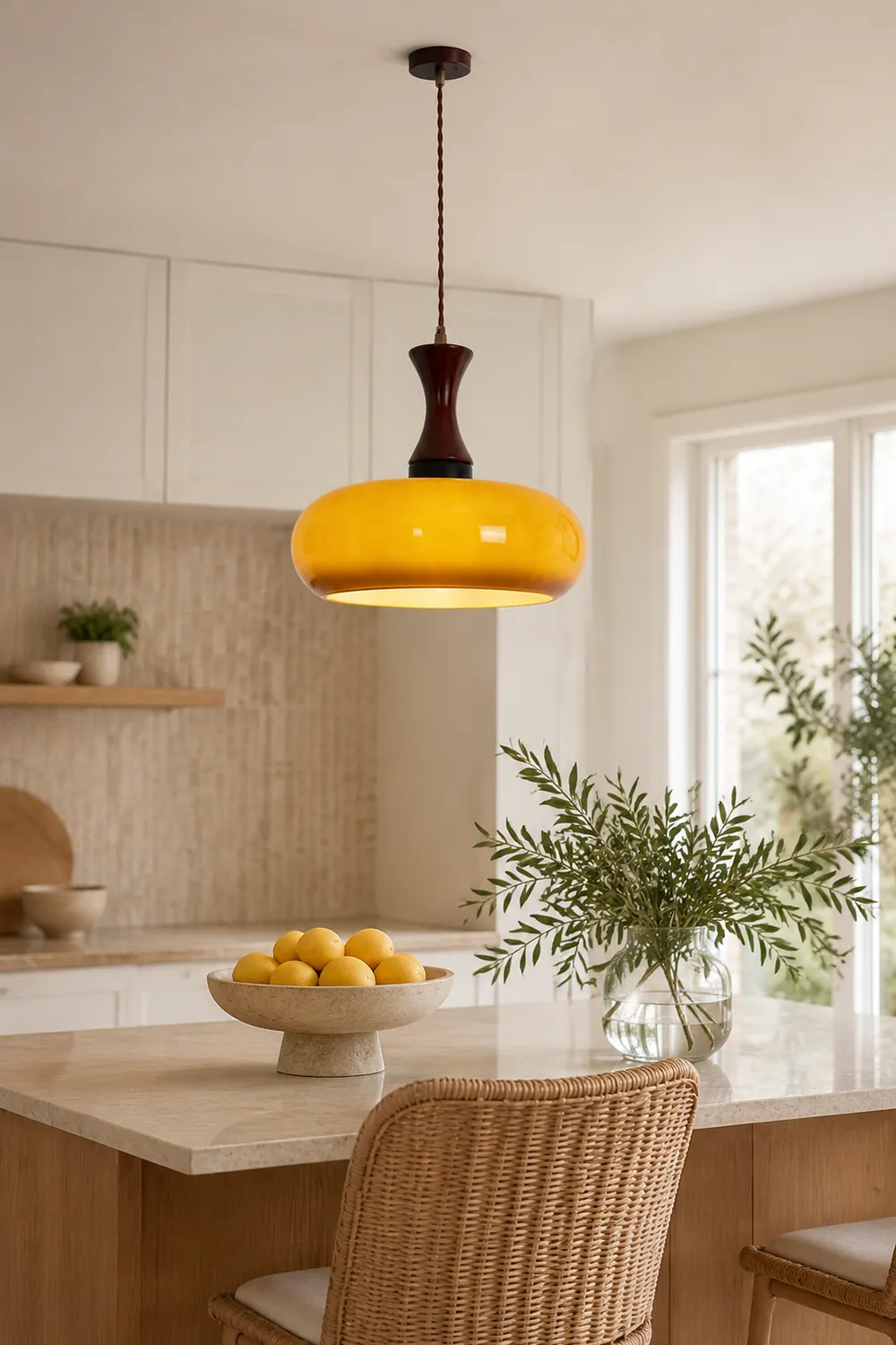 Wooden Yellow Dome Pendant Light for Kitchen Islands - Lumpaz