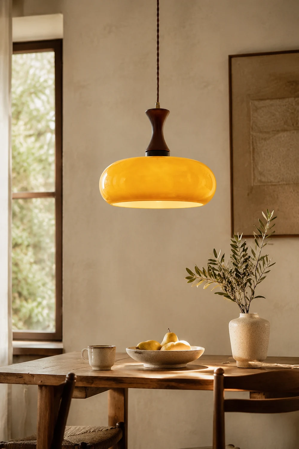 Wooden Yellow Dome Pendant Light for Kitchen Islands - Lumpaz