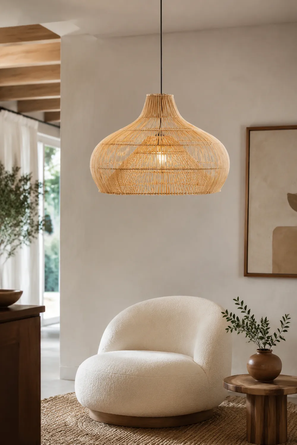 Boho Wicker Lamp Shades Handwoven Kitchen Island Pendant Light - Lumpaz