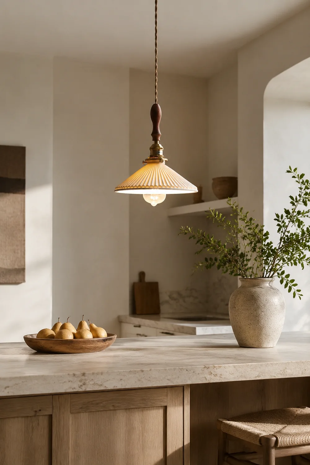 Modern Ceramics Retro Pleated Pendant Light For Living Room - Lumpaz