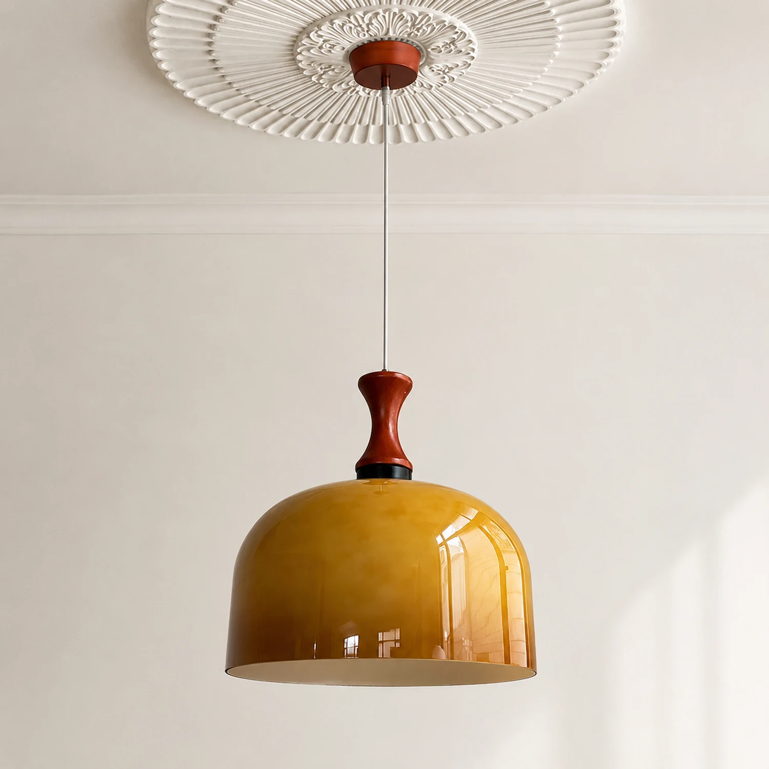 Vintage 1-Light Retro Glass Flat Ball Pendant Fixture - Lumpaz
