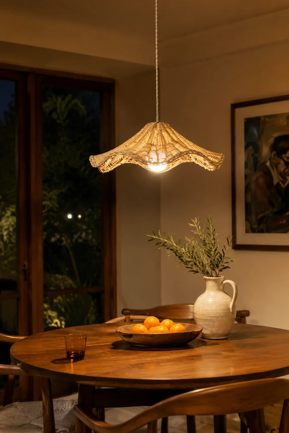 Boho Wicker Rattan Farmouse Pendant Light - Lumpaz
