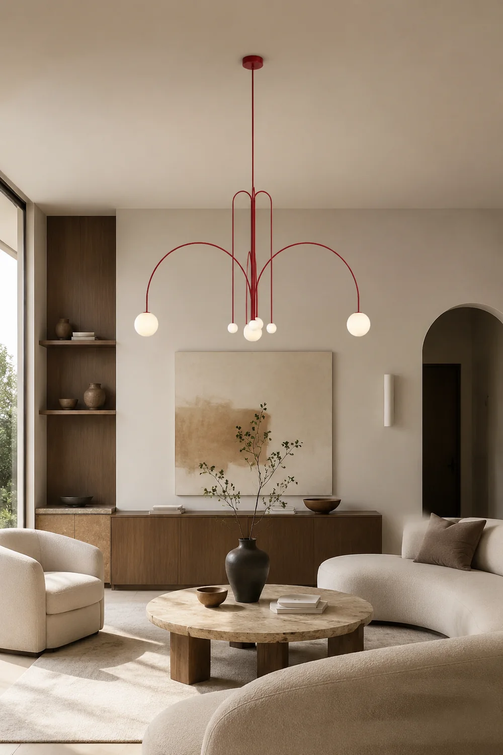 Red Art Deco Long Line Type Metal Pendant Light - Lumpaz