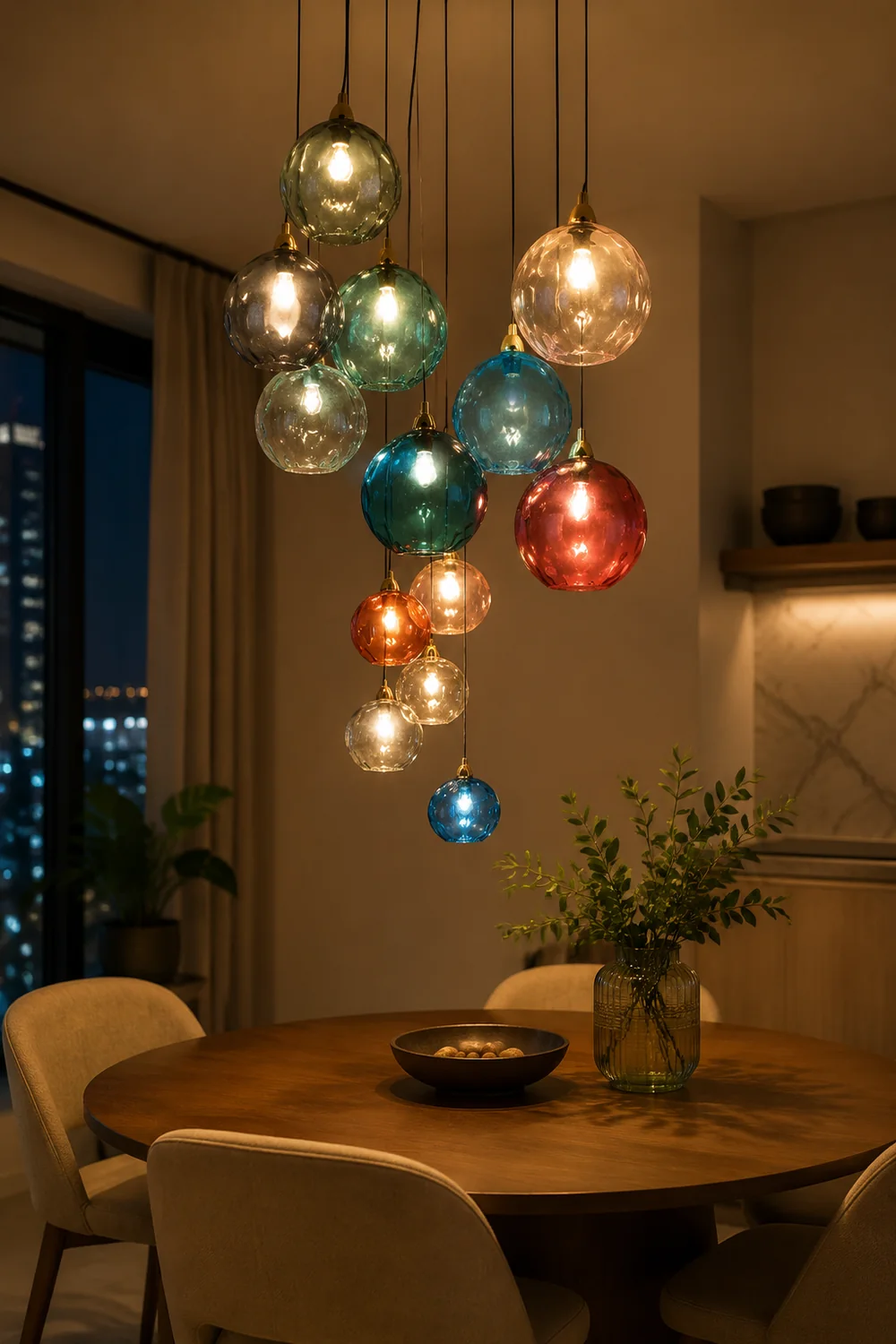 Hailie Pendelleuchte aus buntem Glas, 3 flammig - Lumpaz