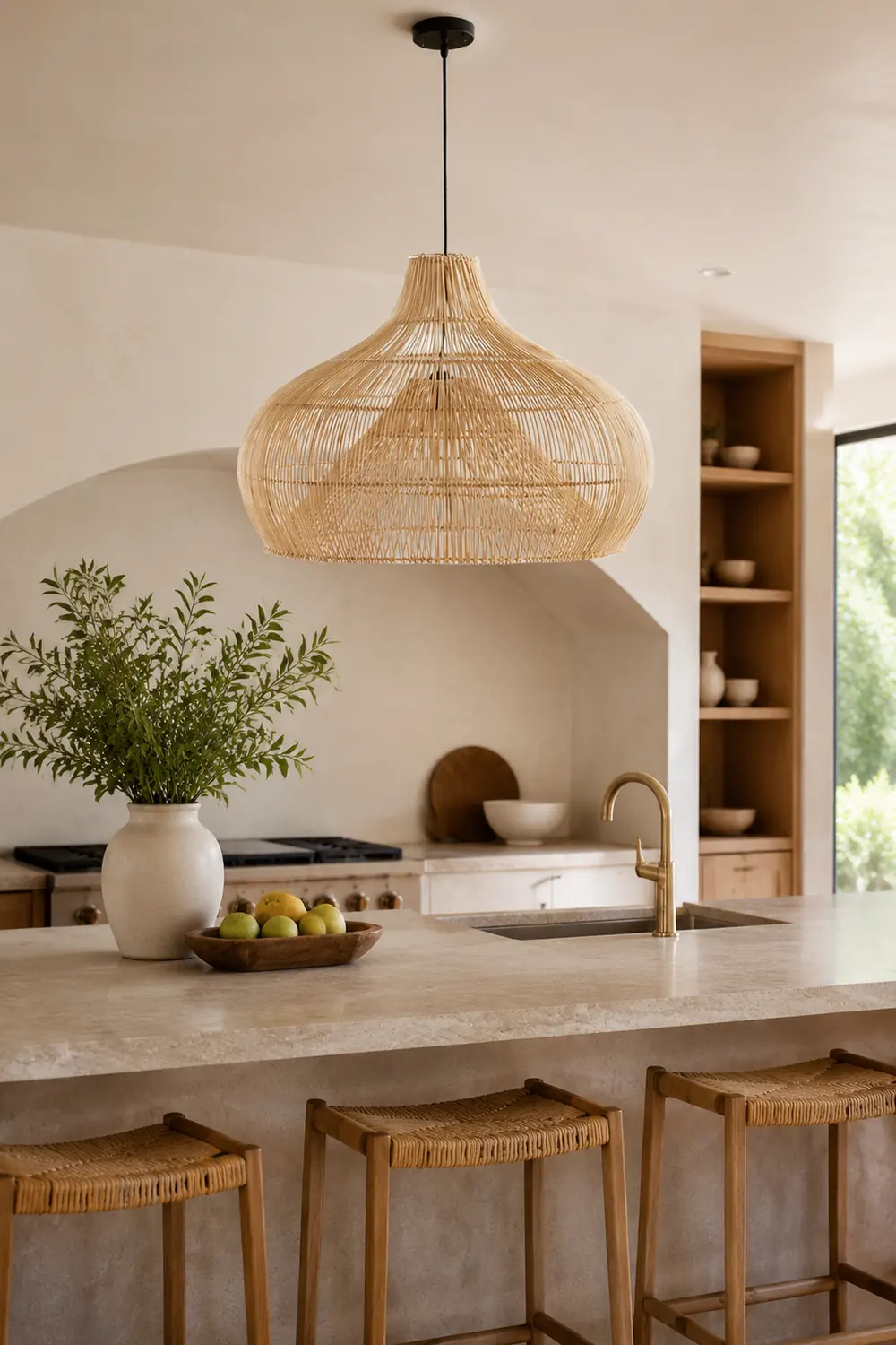 Boho Wicker Lamp Shades Handwoven Kitchen Island Pendant Light - Lumpaz