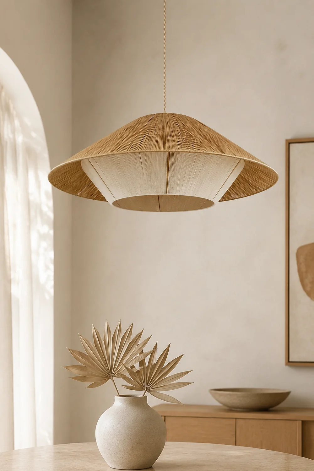 Retro Natural Fabric Hat Boho Pendant Light - Lumpaz