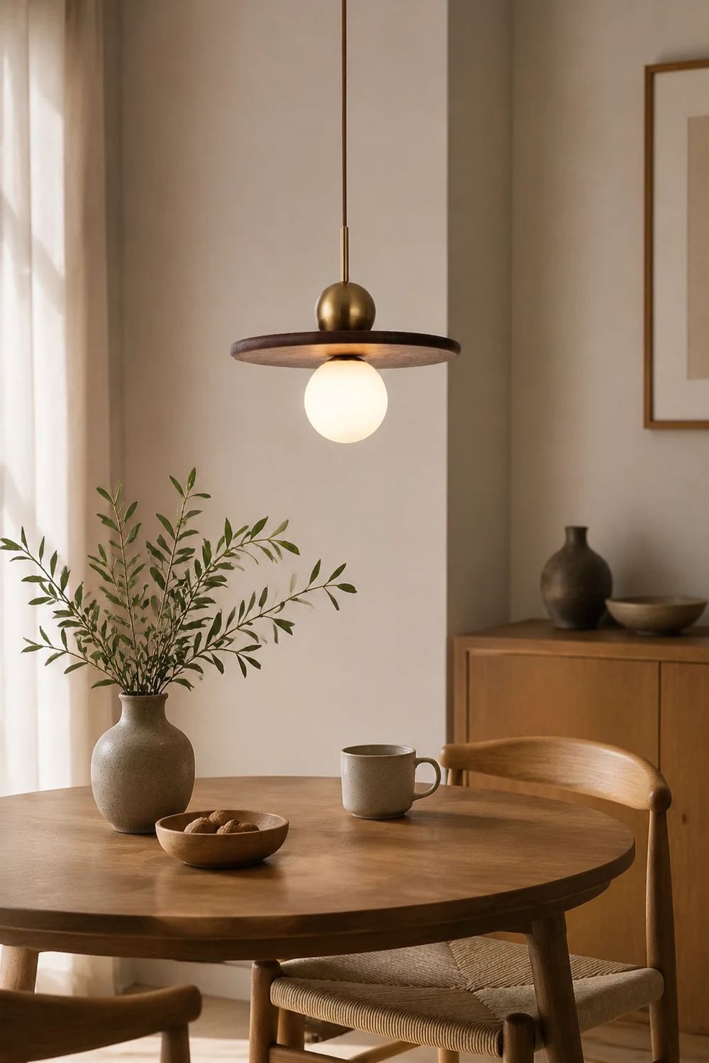 Flying Saucer Walnut Pendant Light - Lumpaz