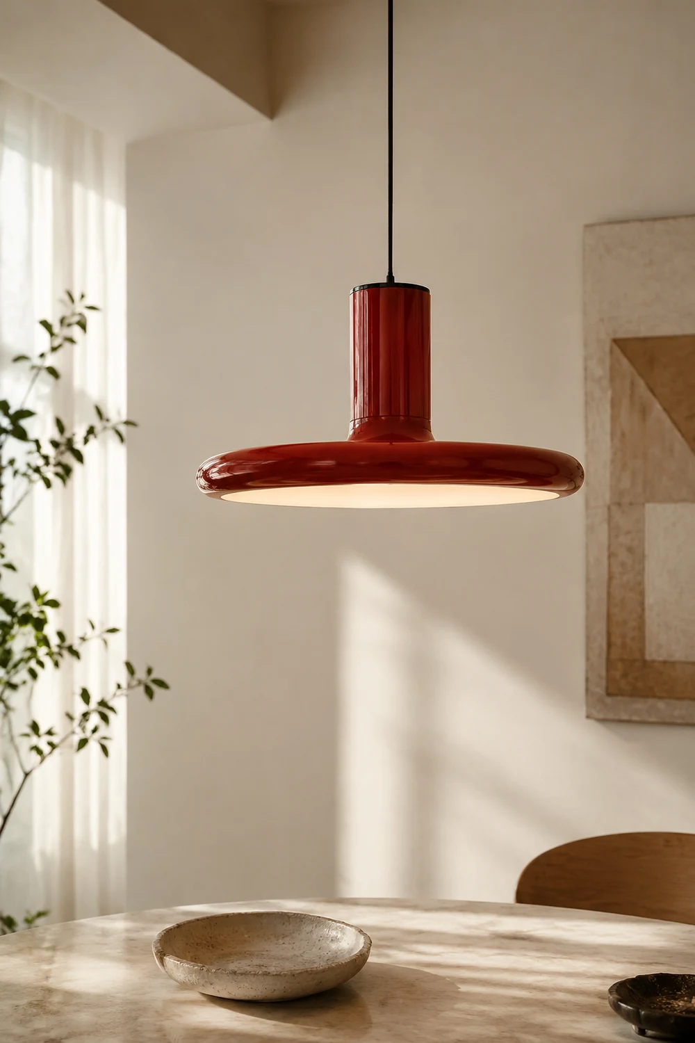 Modern Simple Red Metal Saucer Pendant Light - Lumpaz